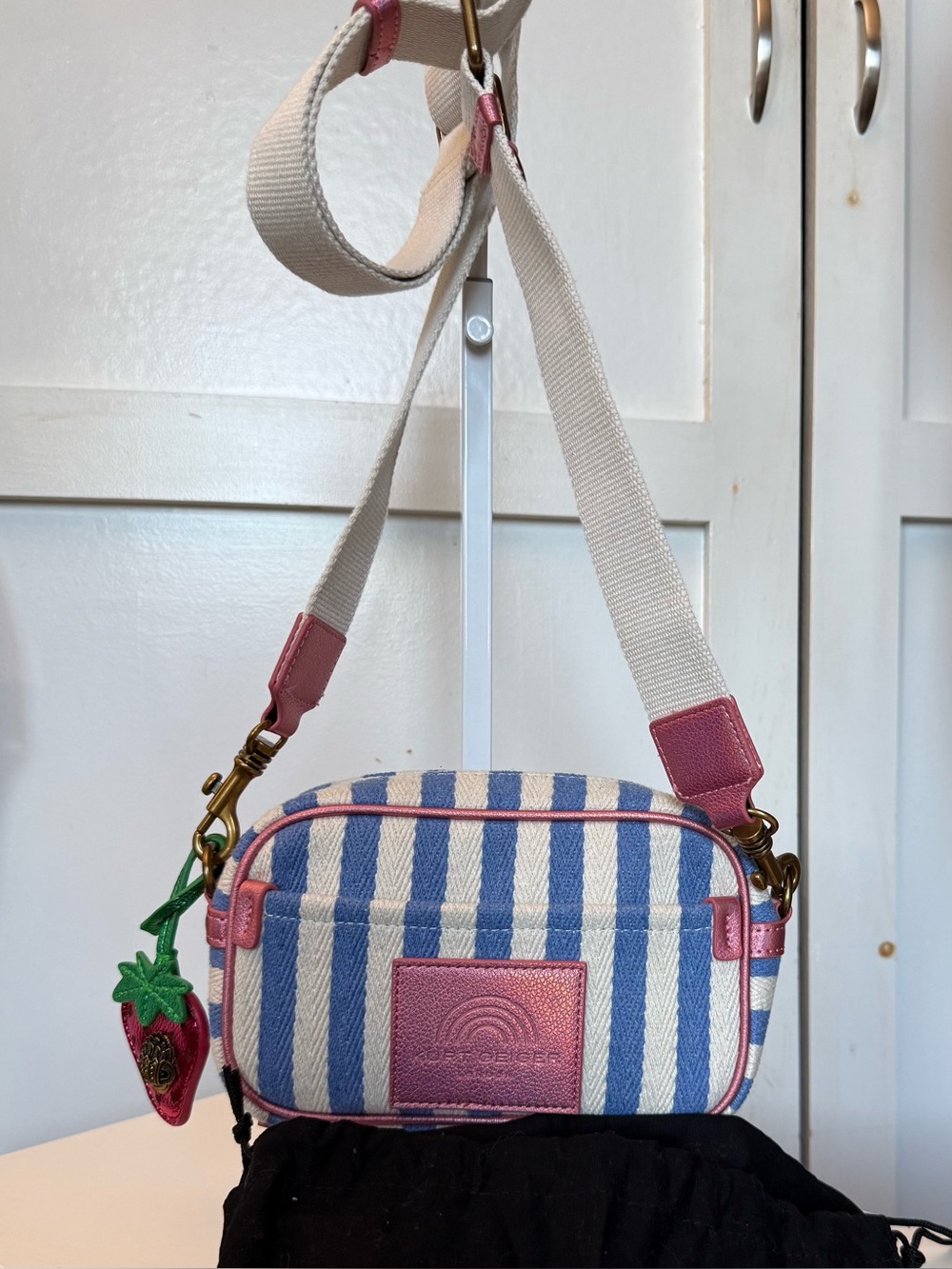 NWOT Kurt Geiger Blue White Striped Southbank Camera Crossbody Bag